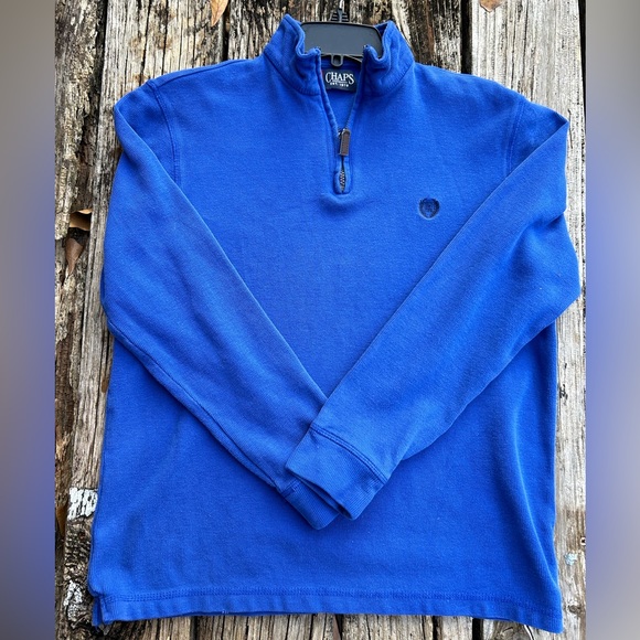 Chaps Men’s 1/4 Zip Long Sleeve Blue Ribbed Small Pullover Sweater - Picture 3 of 6